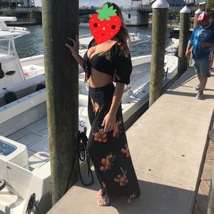 2 piece set citrus and polka dot pants and tie top